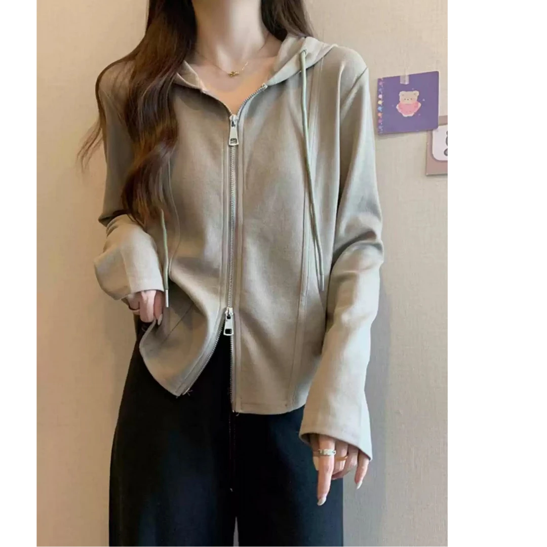 连帽小众内搭鱼骨2025春秋新款设计感拉链卫衣外套女