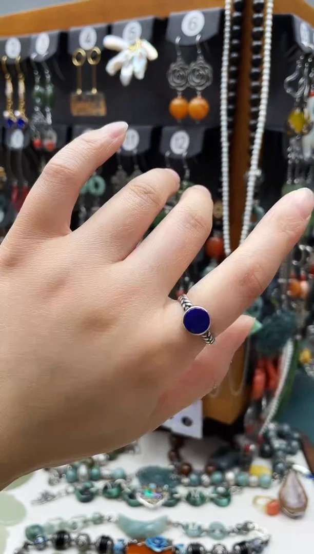 青金石银S925镶嵌戒指饰品