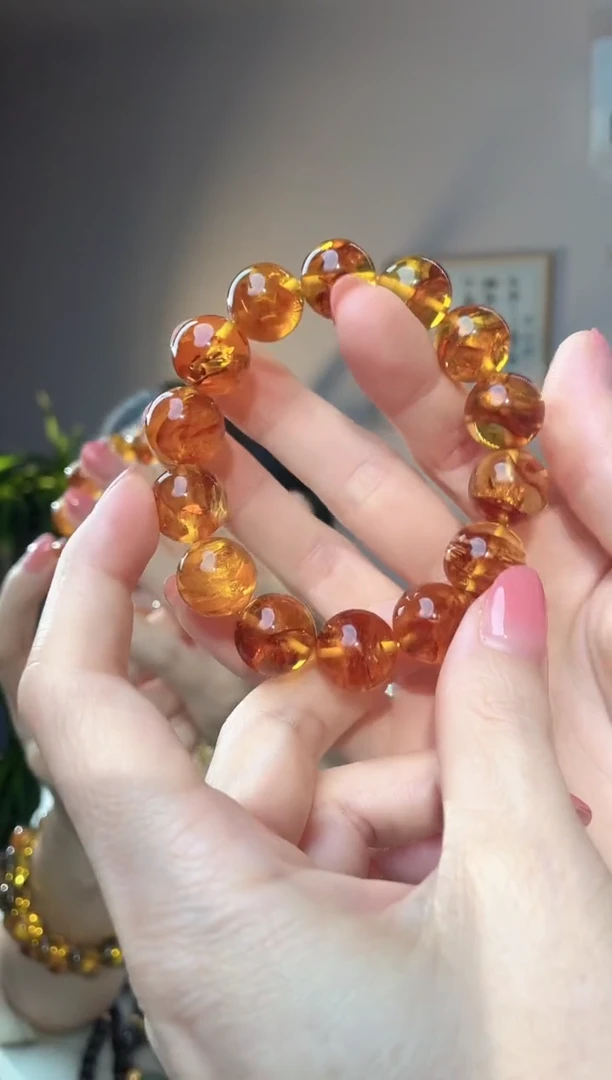 裸石琥珀未镶嵌五*哥15+ 花珀圆珠手串