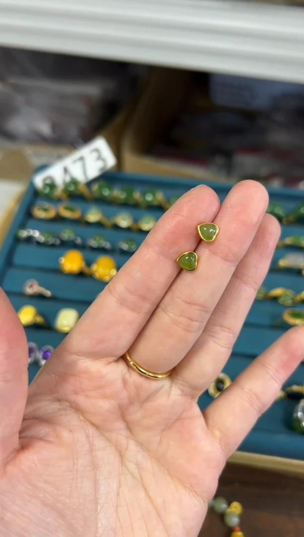 项链银S925镶嵌和田玉孤品和田玉碧玉爱心银耳钉[2479]