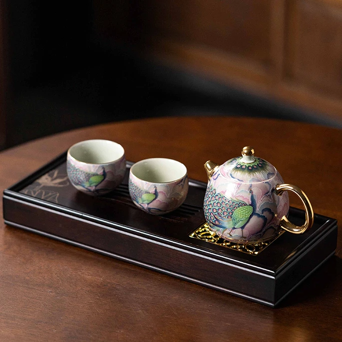 成艺精品孔雀龙蛋壶加俩杯加九竹茶盘  4923+JZ120