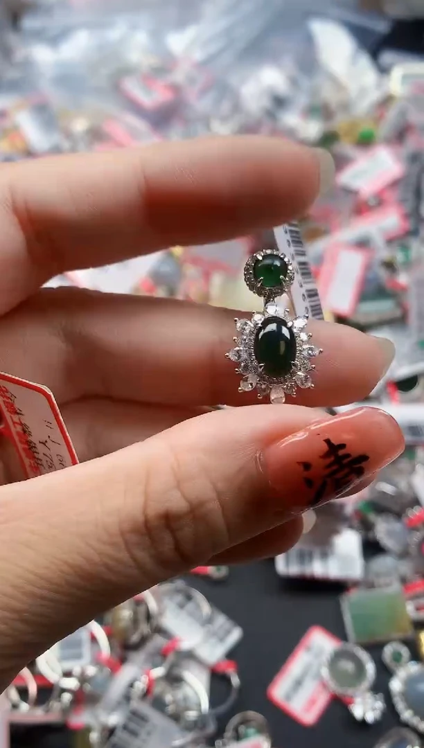 银S925镶嵌戒指翡翠天然A货缅甸翡翠