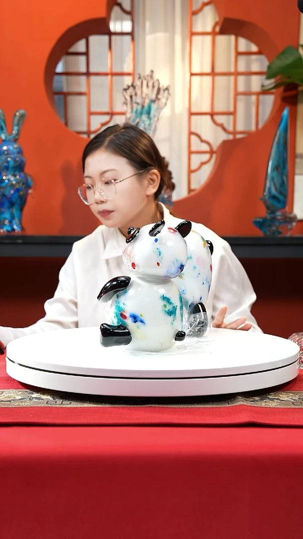 手工艺品琉璃自****?大熊猫一对