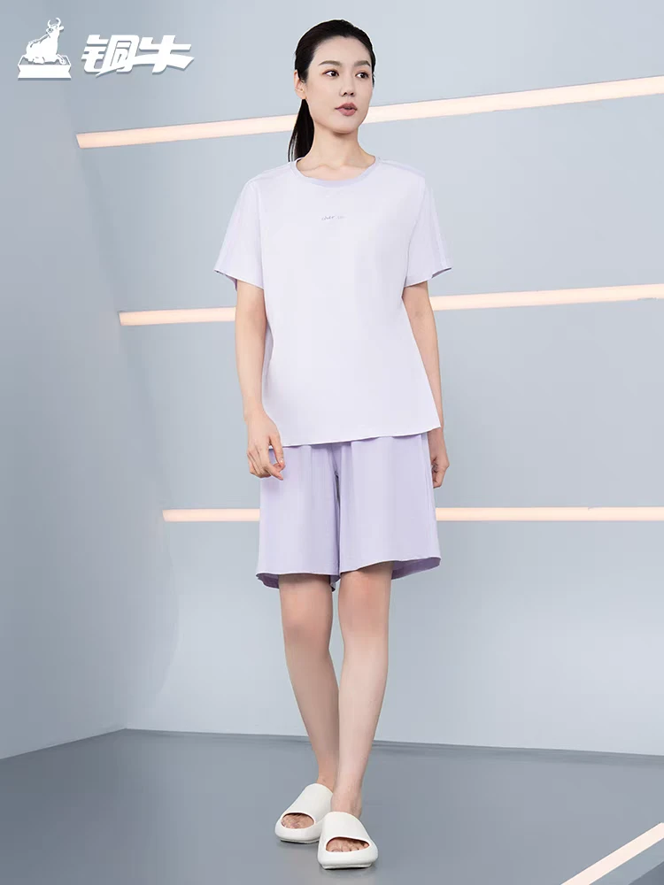 铜牛亲舒净爽棉圆领半袖家居女套2025春夏新款家居套装女VJ136