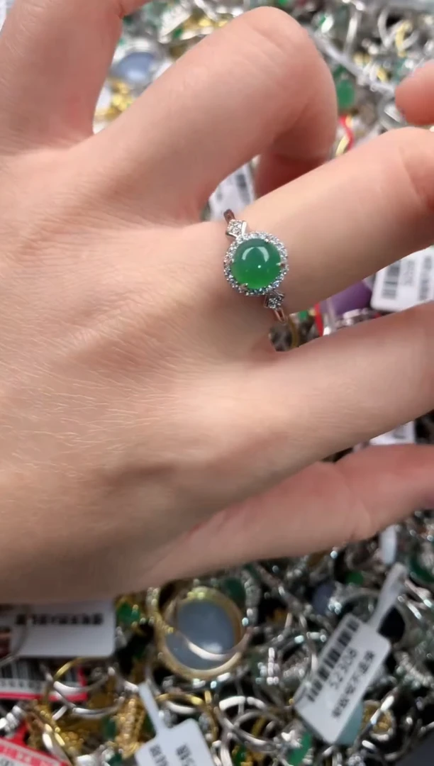 银S925镶嵌戒指翡翠666  2