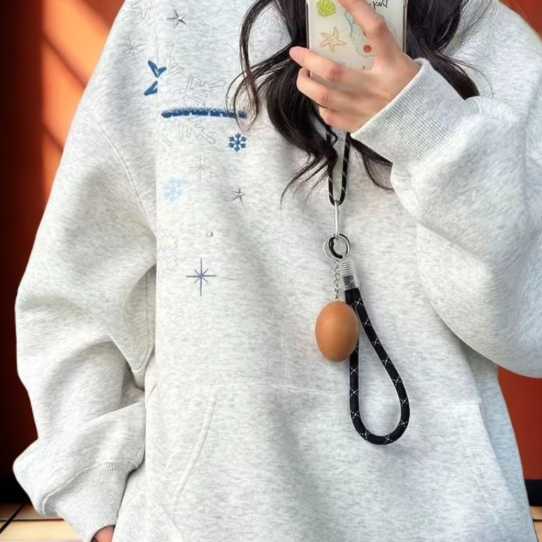 刺绣！重磅连帽韩版重磅休闲运动卫衣绣花女加绒加厚宽松上衣灰色