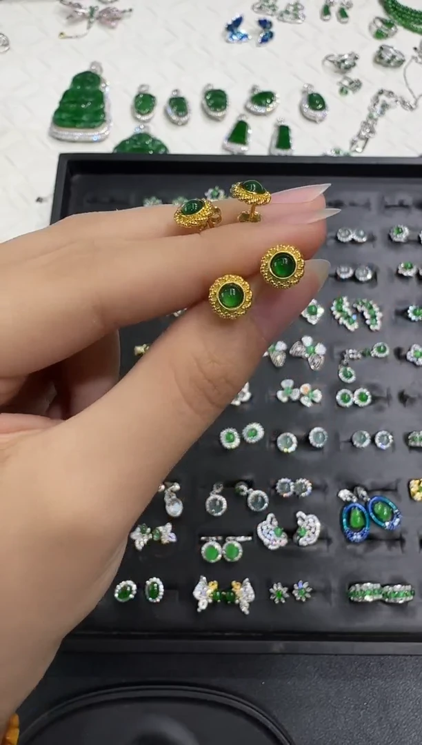 银S925镶嵌翡翠耳饰X0904-886-340多样性一对
