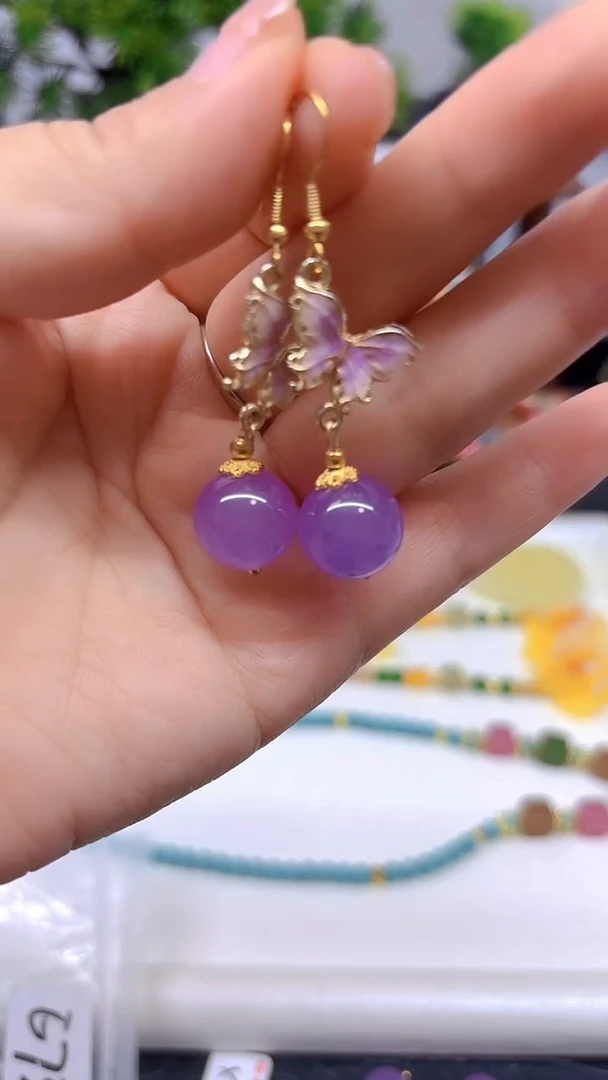 翡翠14K金镶嵌耳饰DIY款E737