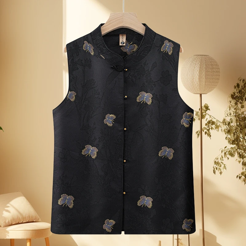 新中式国风提花圆领蝴蝶马甲女2025春秋新款气质外搭无袖坎肩马夹