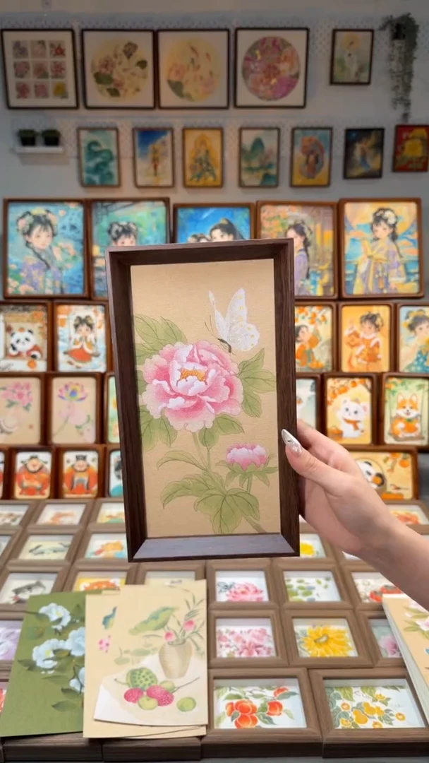 国画粉牡丹白蝶 手绘国画27