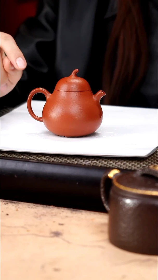 茶壶紫砂生砂朱泥超精工茄瓜130cc
