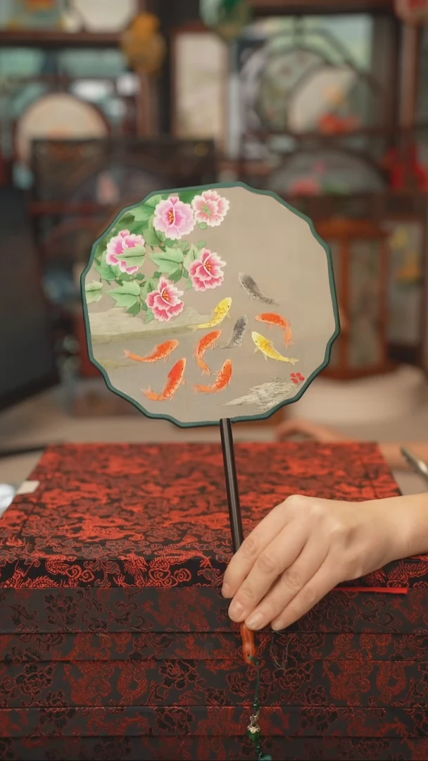 扇子团扇 绣花双面非遗