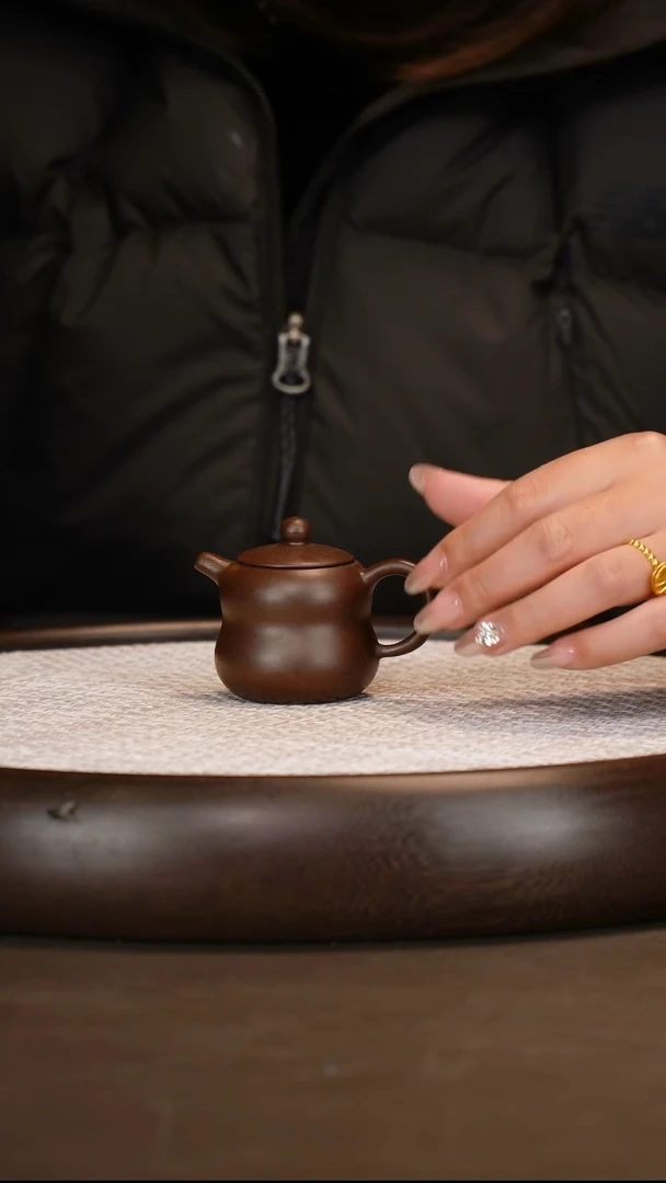 紫砂紫泥葫芦把把壶