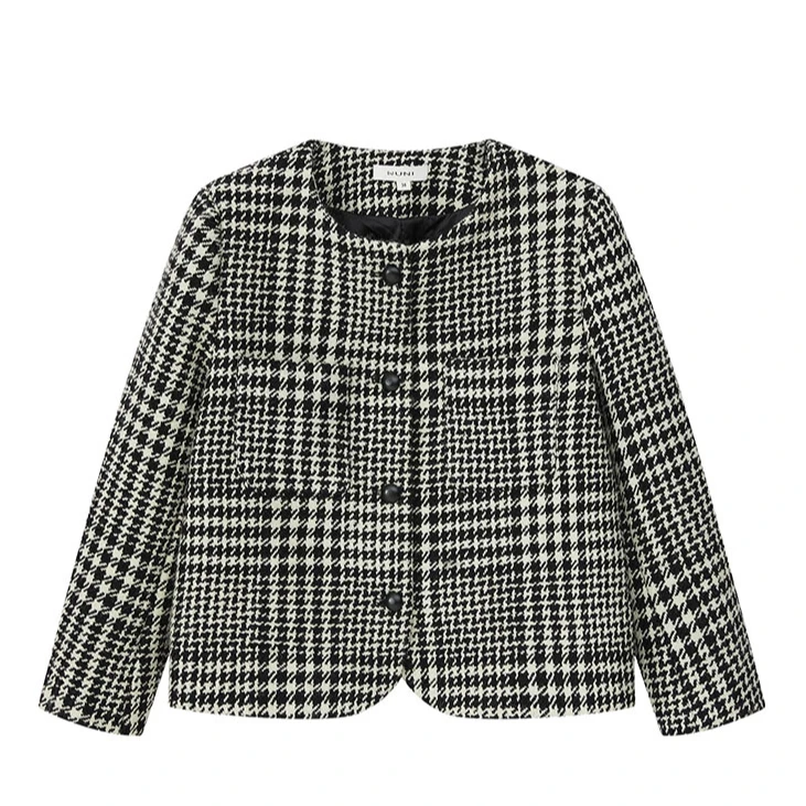 【多多在美国】“现代感千鸟格”羊毛定制小香风外套KK166