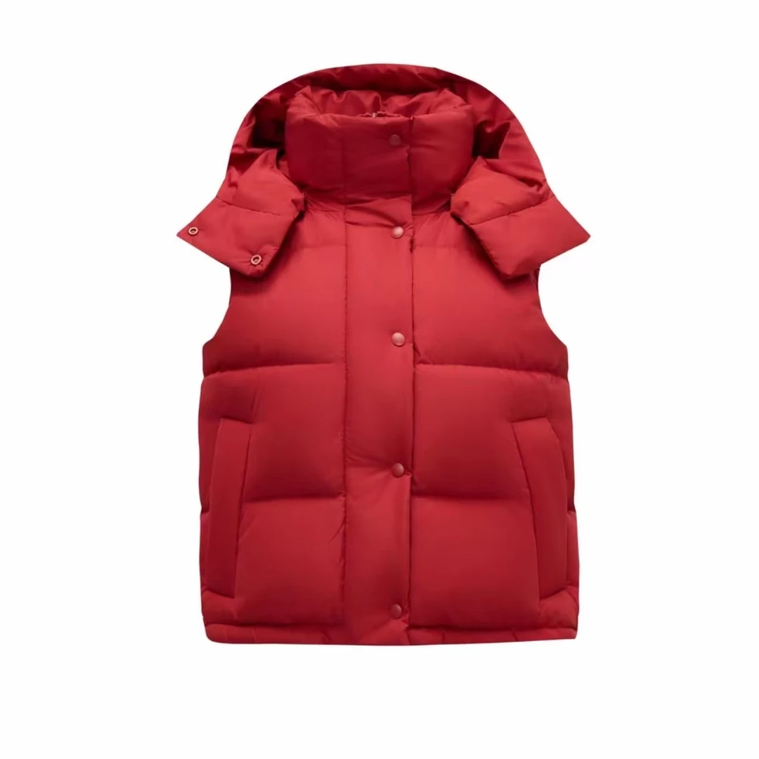 【95绒】短款连帽立领时尚休闲运动马甲羽绒服