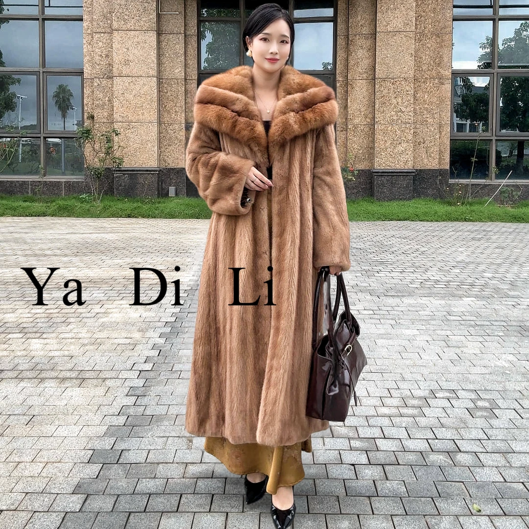 金色恋人 进口水貂皮草女整貂长款貂皮大衣俄罗斯貂毛领