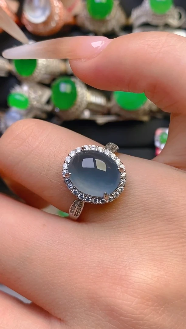 翡翠戒指银S925镶嵌天然