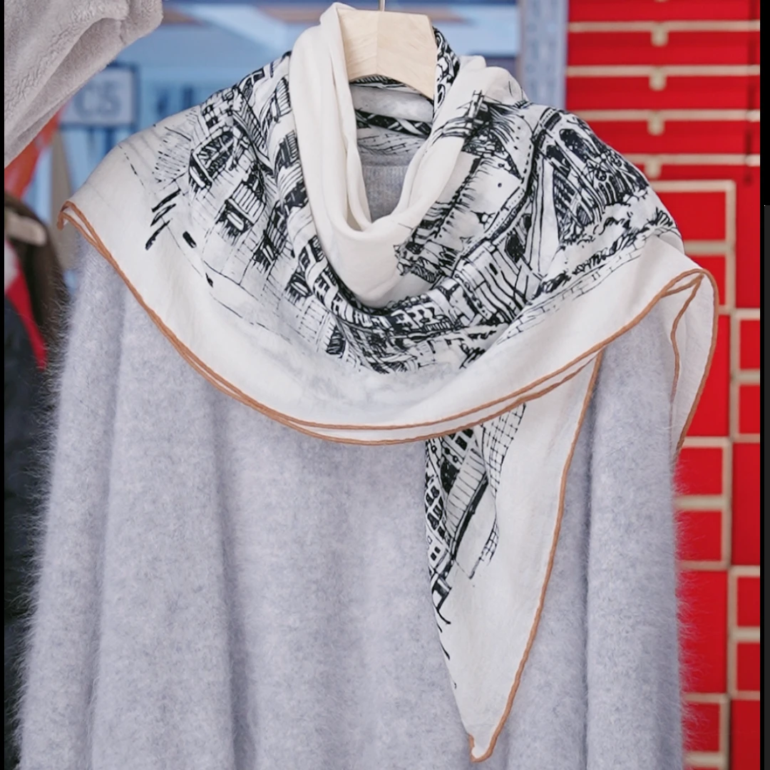 奢凌羊【巴黎城堡】95*95羊绒女士春季保暖百搭披肩百搭