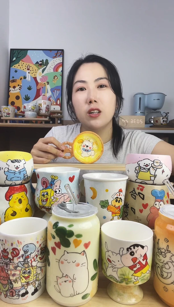 瓷片景德镇高温釉下彩陶瓷手绘卡通动物创意