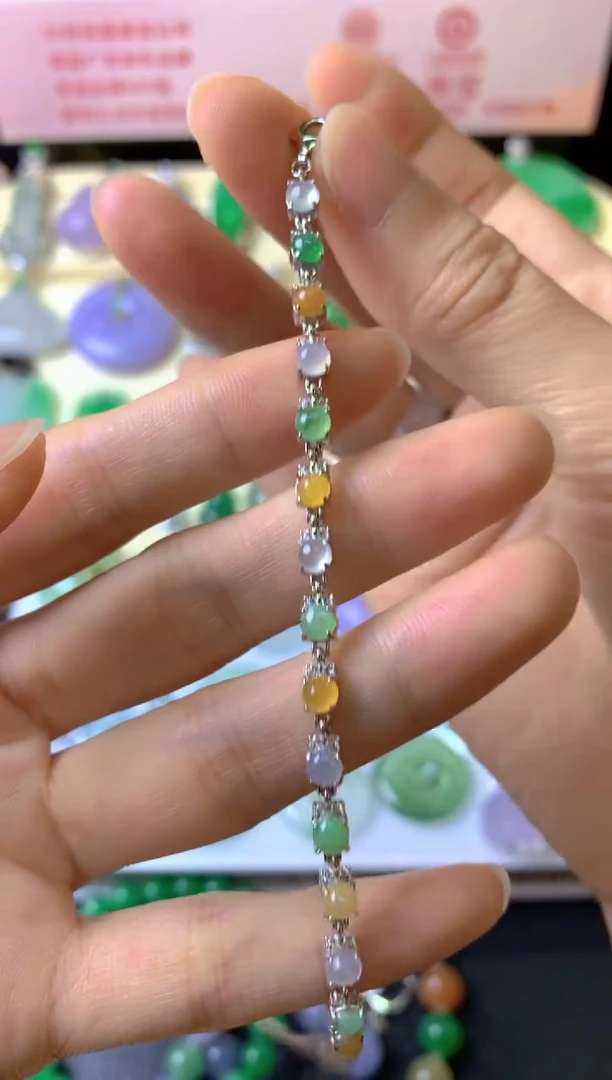 银S925镶嵌手链翡翠喵*手链