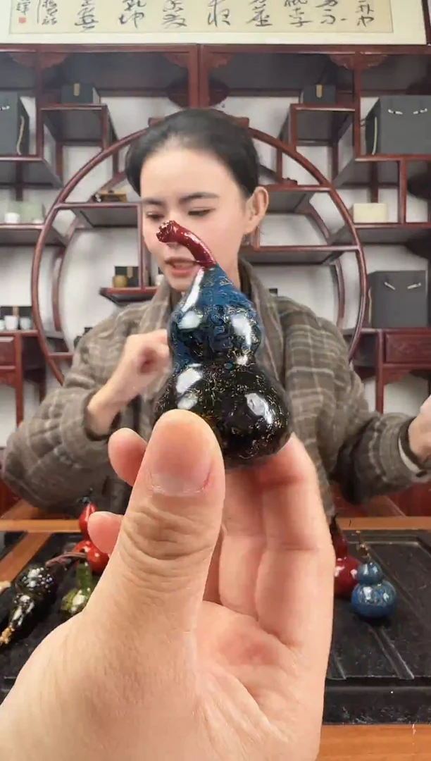 非遗手工大漆葫芦一个蓝黑金配色