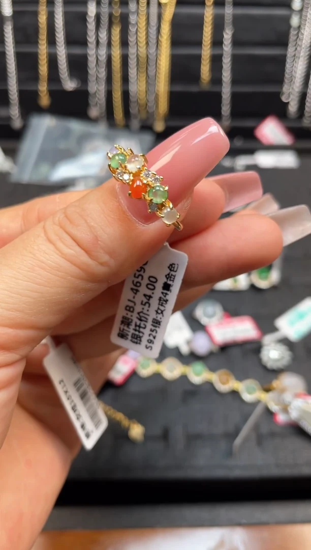 银S925镶嵌戒指翡翠天然翡翠A货