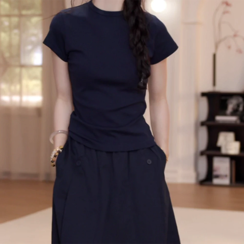 2025夏季百搭纯色净版短袖T恤显瘦修身百搭t圆领韩版