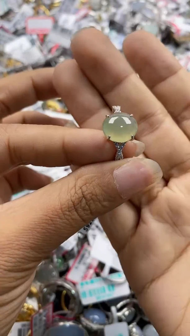 银S925镶嵌戒指翡翠151515----3