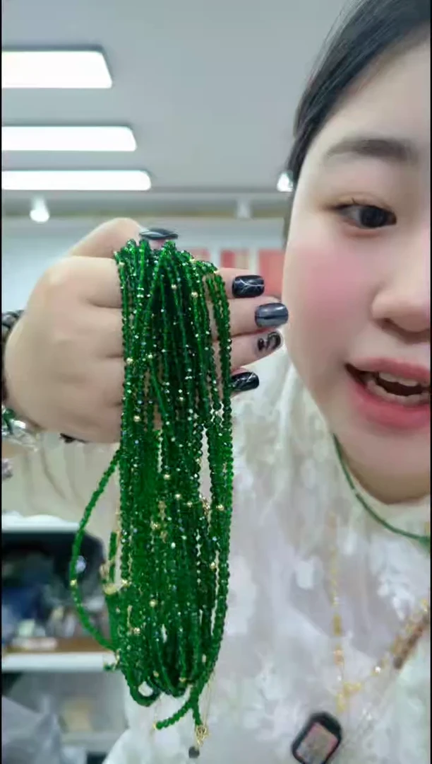 【闪购商品】香榧木1304绿刻面颈链