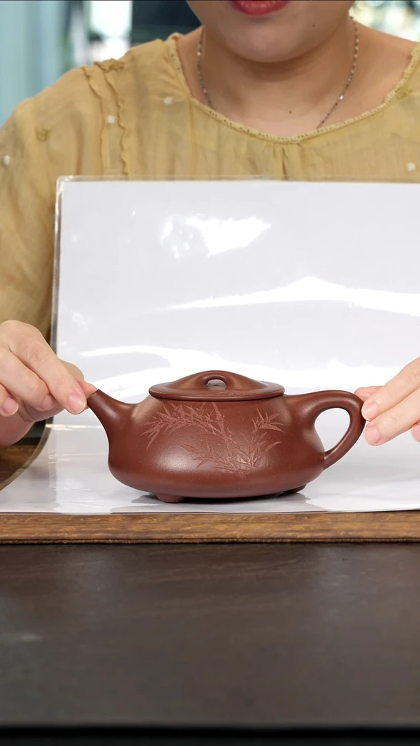 茶壶紫砂满瓢桃花紫泥刻绘（定风波）430cc