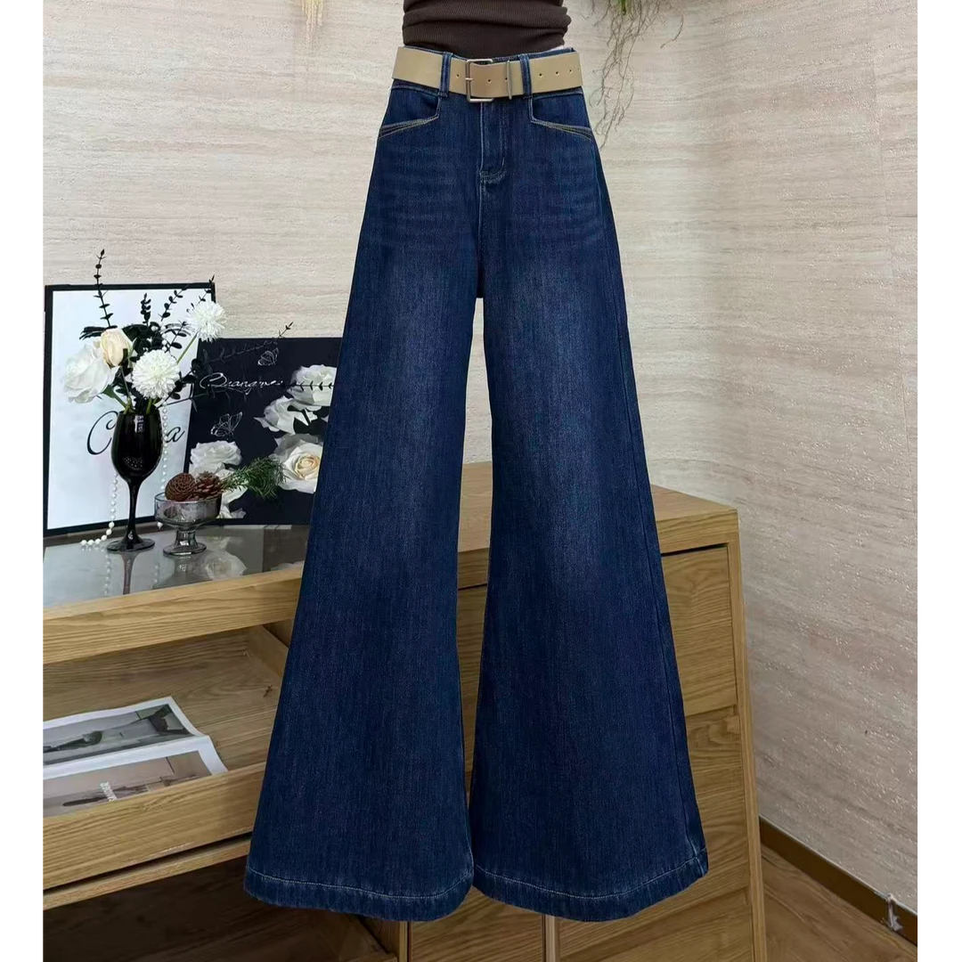 【蓝调气场】复古风高级垂感高腰显瘦牛仔裤-860-3