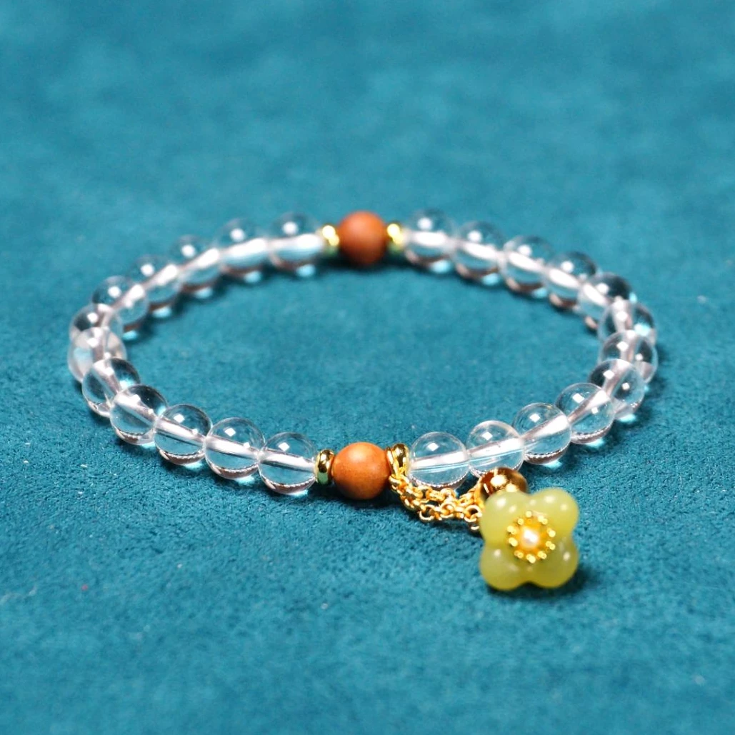 玛瑙小花白水晶檀木单圈时尚手串