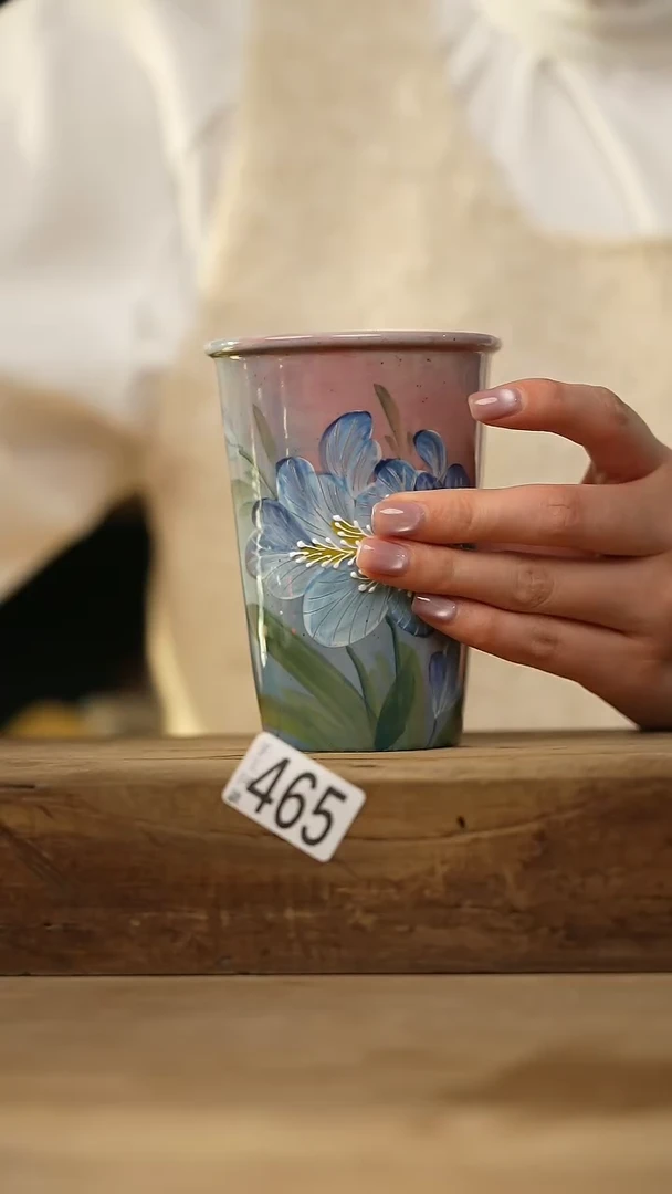 【闪购商品】瓷片新品设计师款 手绘花花可乐杯