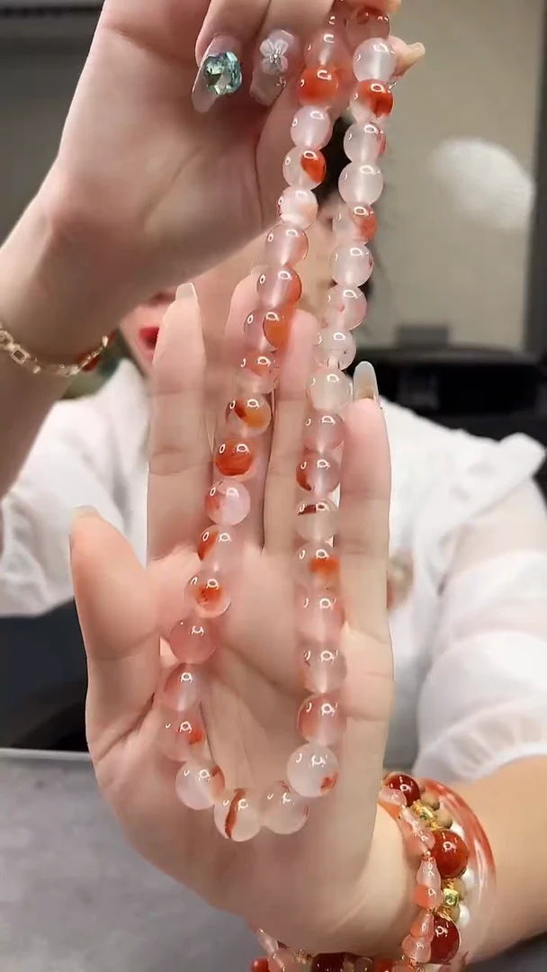 未镶嵌冰飘圆珠项链南红玛瑙11.5mm+/45cm±/18K金设计款