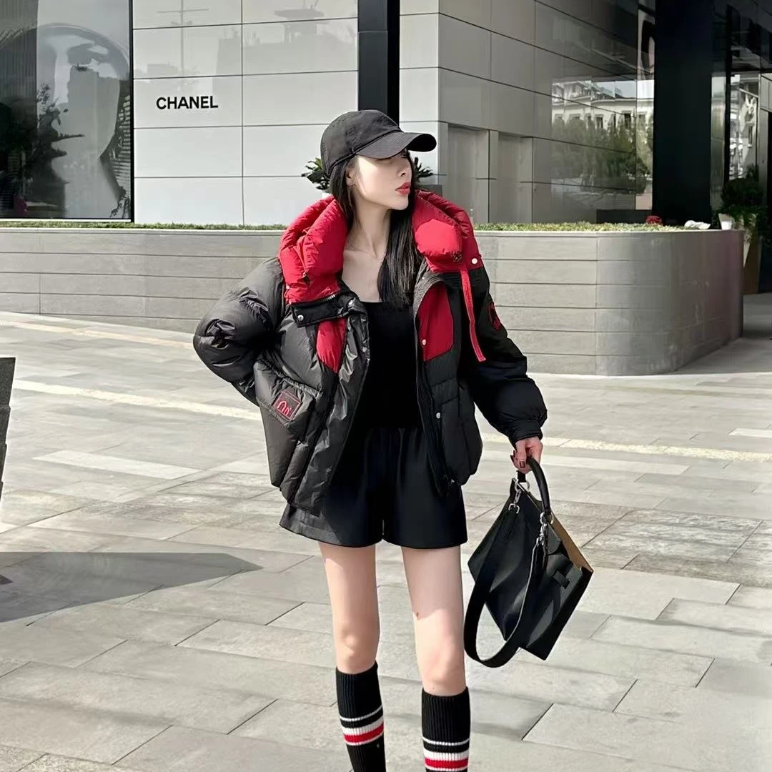 Yuanzhan/媛站常规女拼色长袖羽绒服时尚休闲百搭潮流连帽