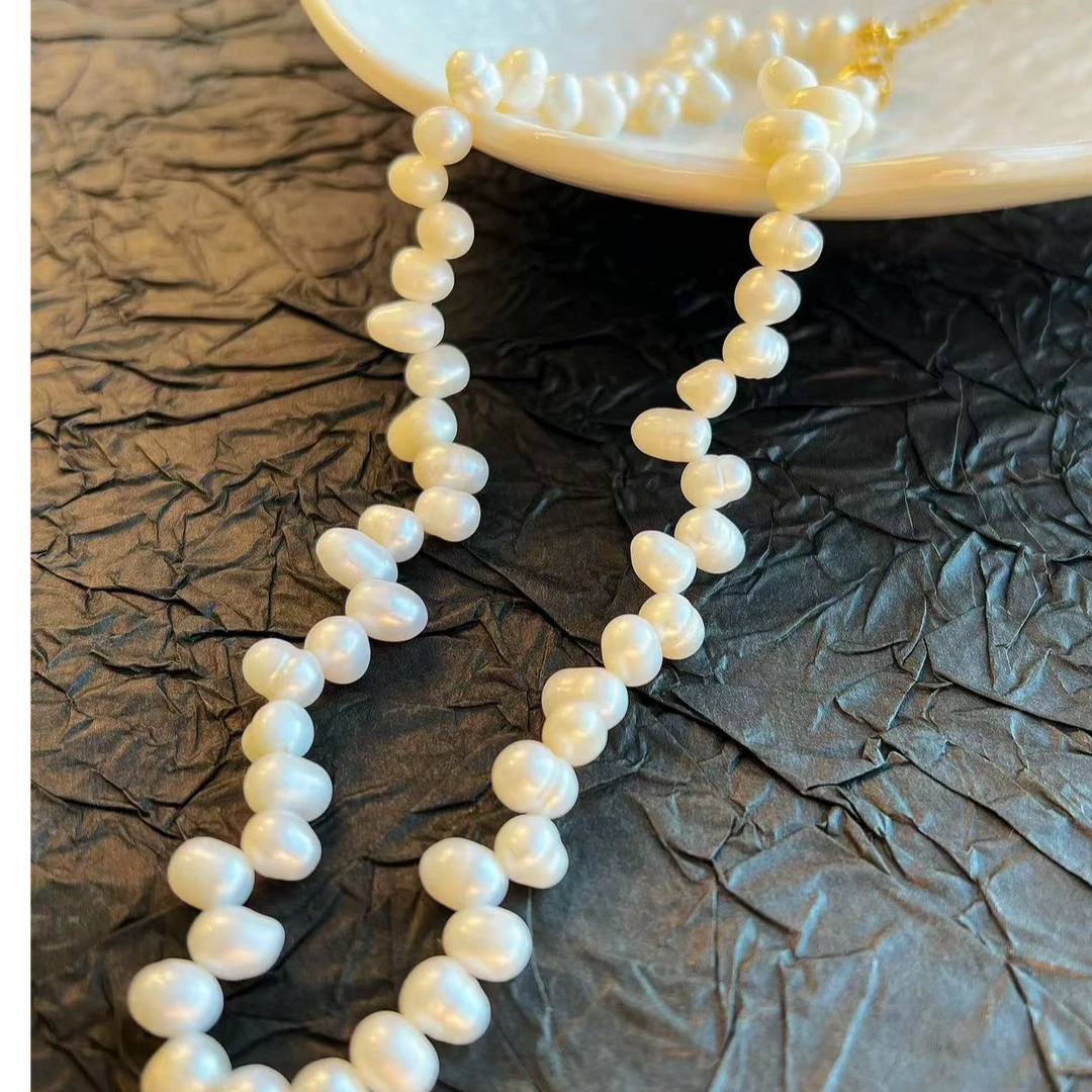 铜合金仿珍珠项链 错落不规则百搭素款锁骨链少女风气质轻奢手工