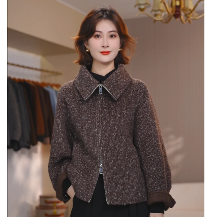 【熹垚】2025春季上新时尚气质网红修身双面羊毛大衣短款25017