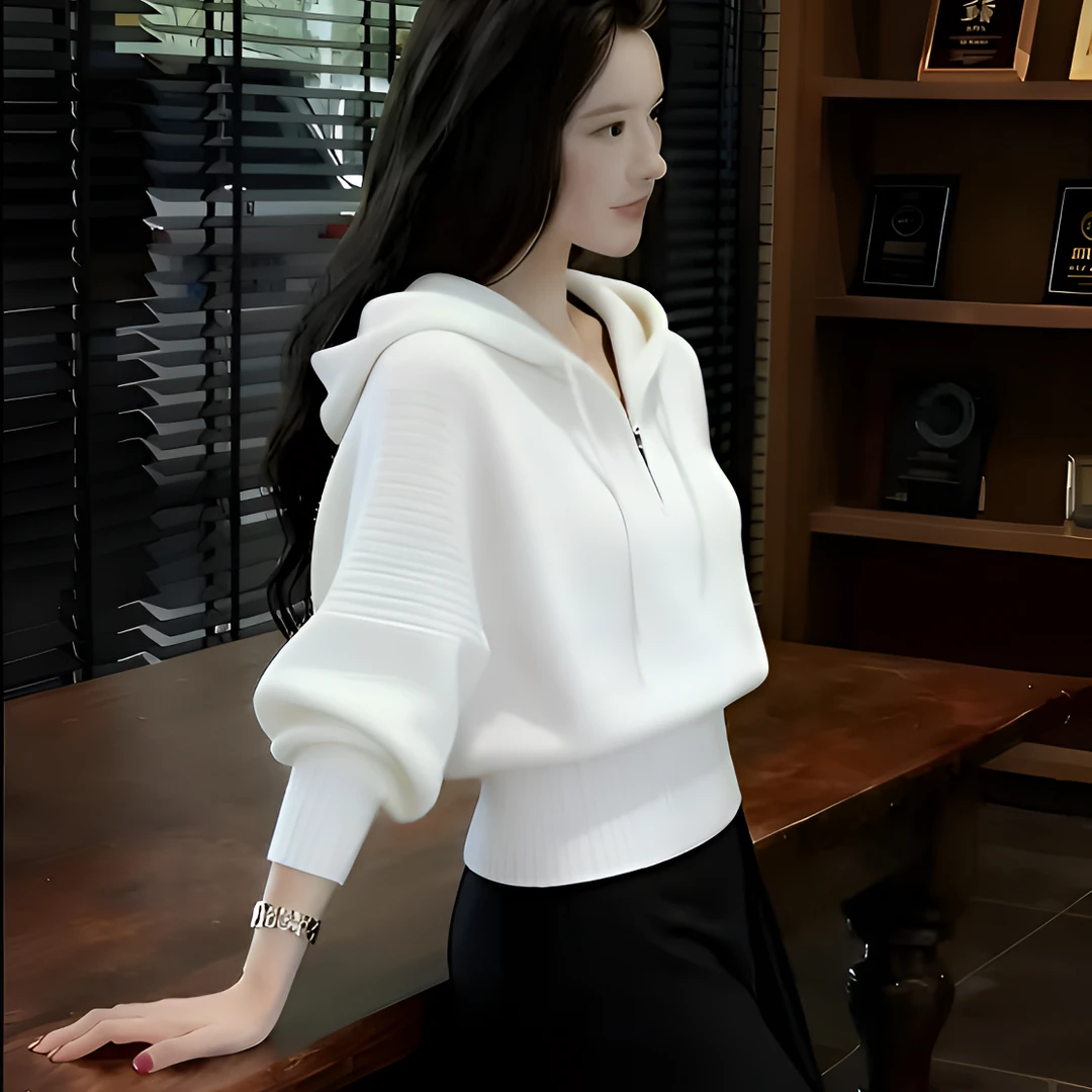 哥弟阿玛施正2025秋冬新款连帽半拉链上衣针织衫女麻花纹时尚毛衣