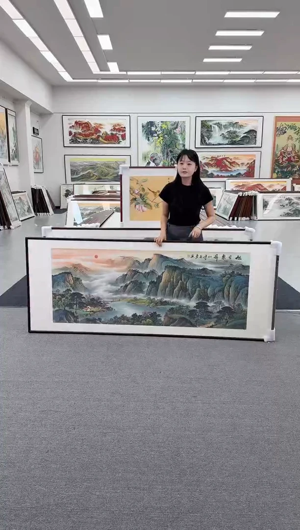 国画手绘 旭日东升 219*88