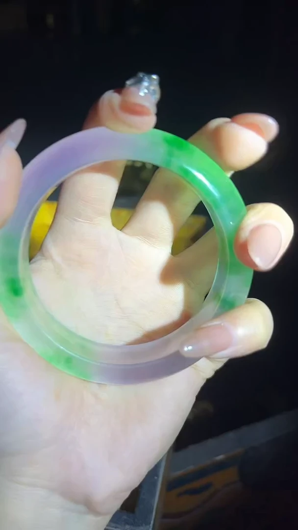 和田玉手镯未镶嵌手镯.1只.双色.扁.紫绿