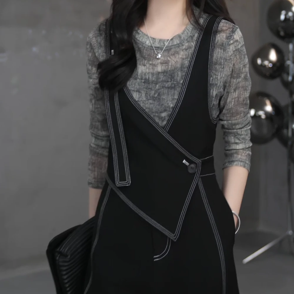 时尚重工设计师双肩带酷飒风纯色显瘦连体裤休闲裤裤子