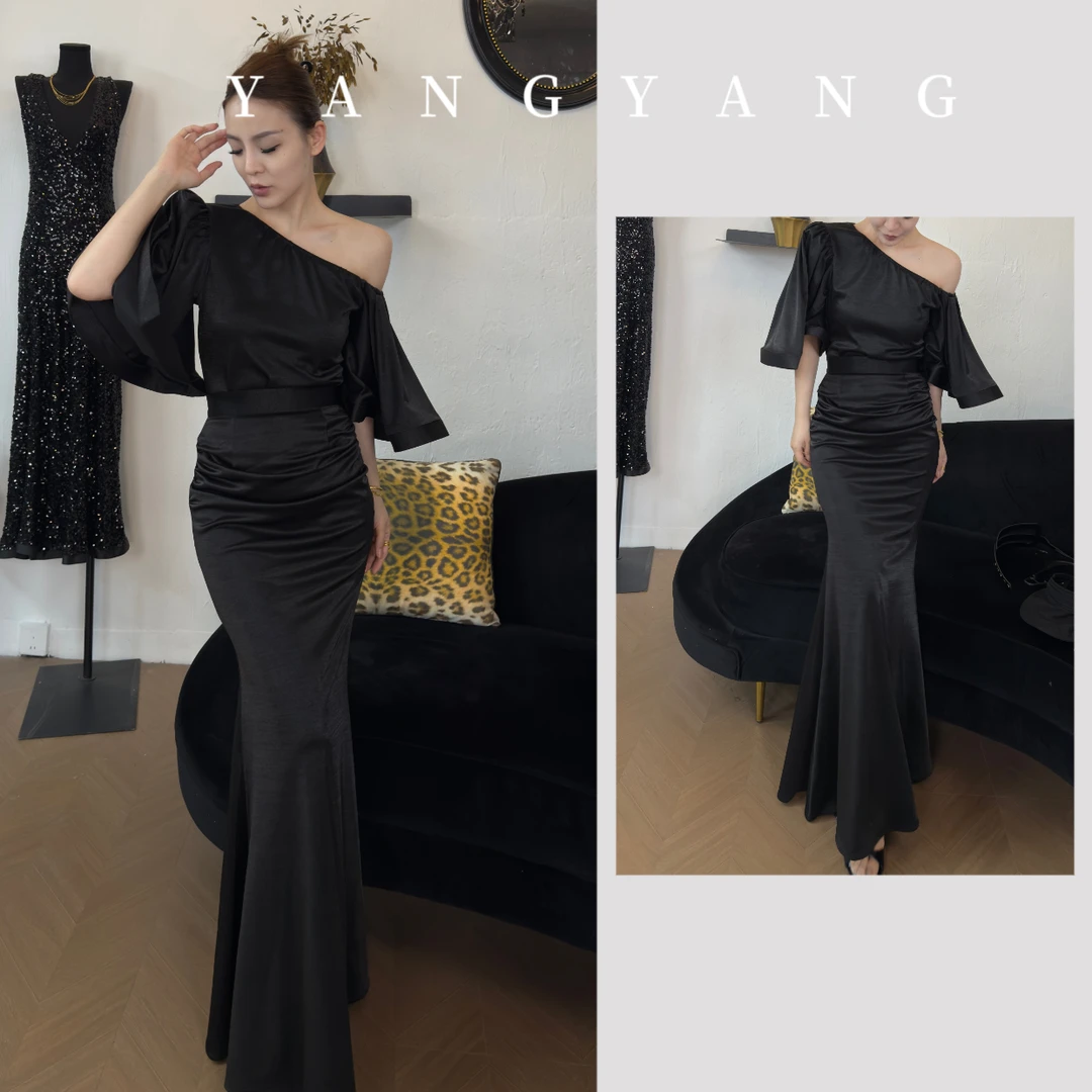 YANGYANG 夏季洋气衣服新款显瘦优雅斜肩包臀鱼尾裙时尚洋气套装