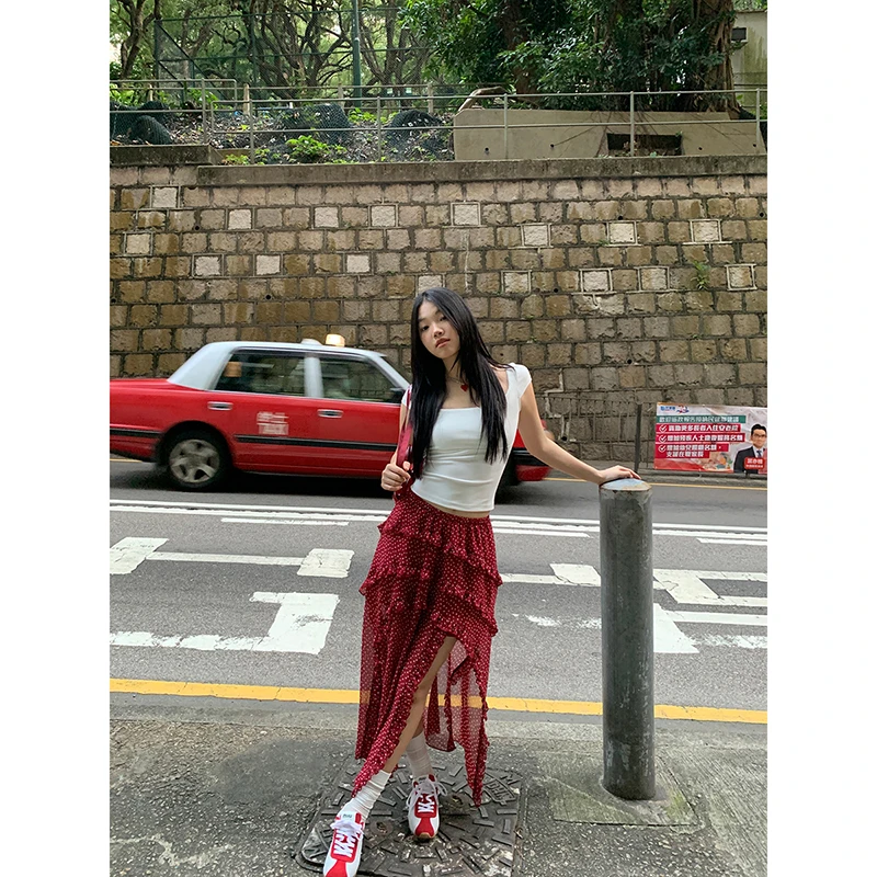 【HRG清仓】春季洋气圆点中长裙时尚不规则半身裙251H0467#