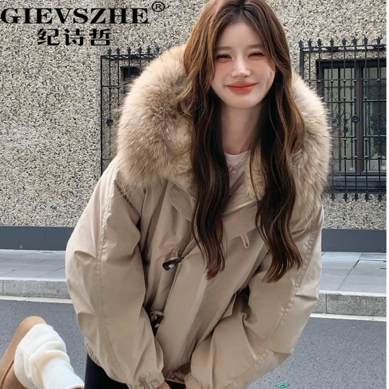 纪诗哲羽绒服女冬季2025新款牛角扣90白鸭绒时尚百搭短款外套女款