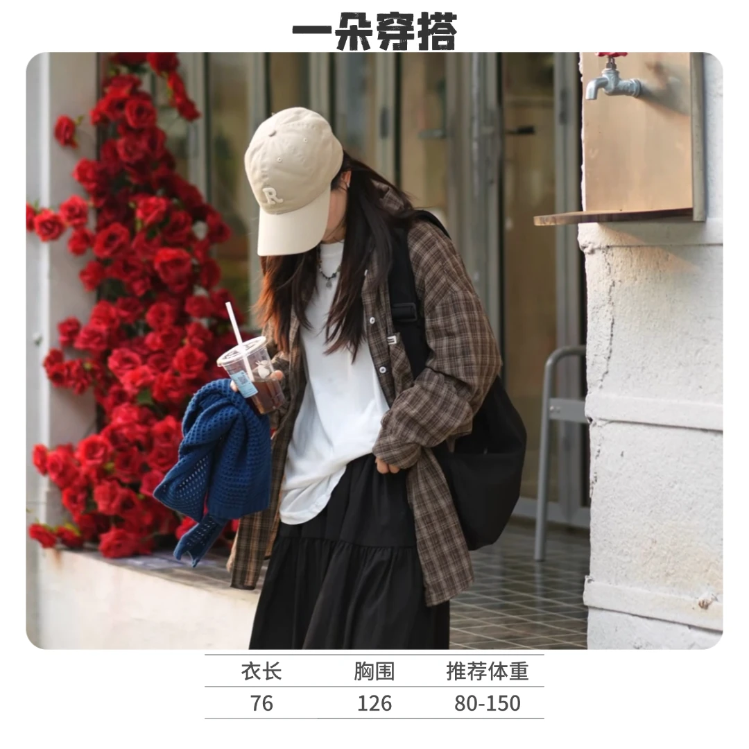 极简设计经典格子格纹长袖衬衫衬衣雅丹风女士衬衫