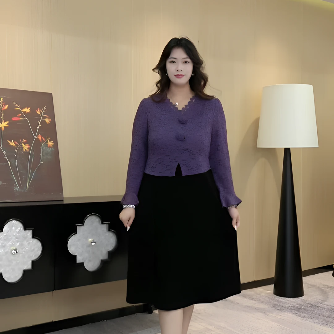 2025年秋季大码女装气质百搭显瘦优雅时尚减龄中长款连衣裙241599