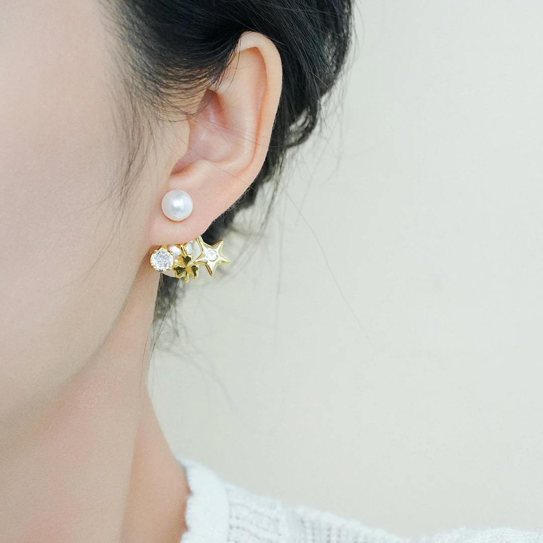 铜合金耳饰 法式小巧后挂星星耳钉耳环轻奢气质耳坠女