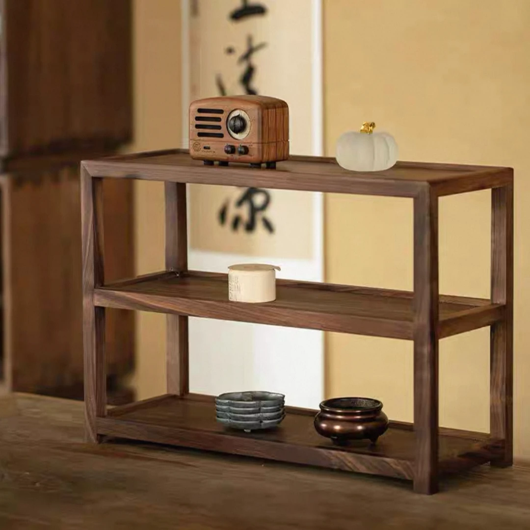 北美黑胡桃木收纳茶杯架小型置物架实木新中式展示架
