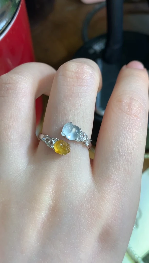 【闪购商品】翡翠戒指18K金镶嵌双金蟾戒指