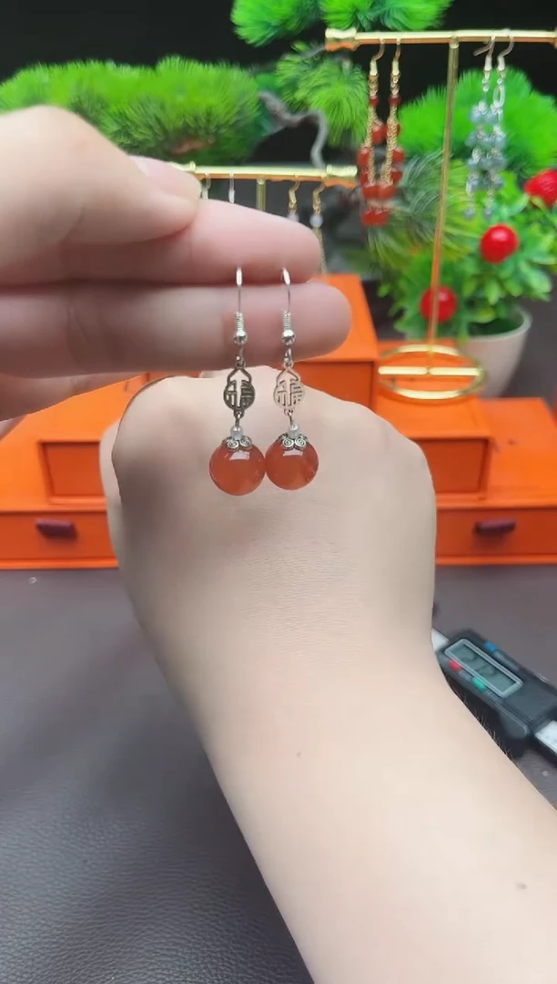 玛瑙/玉髓耳饰银S925镶嵌230